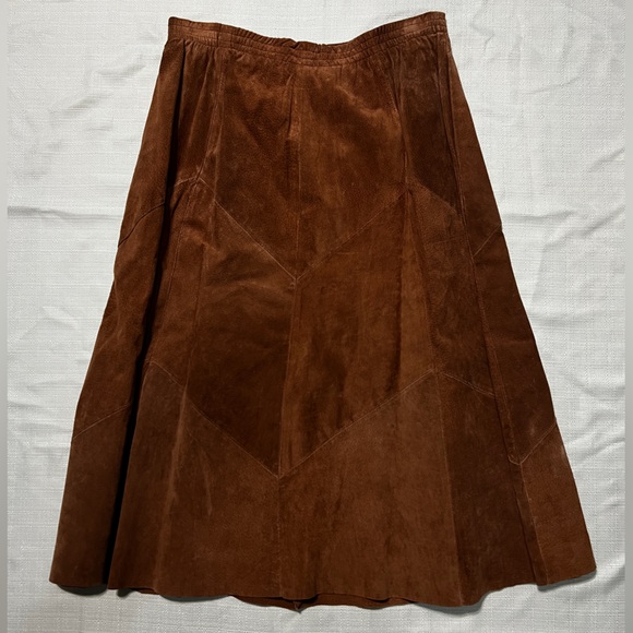 Apostrophe Vintage Leather Brown A-Line Skirt Size M - Picture 2 of 6